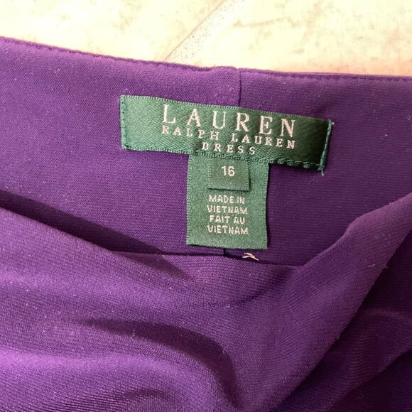 Lauren Ralph Lauren Women’s Purple Draped Neck side Sheath Dress Size 16 Classic - Picture 8 of 10